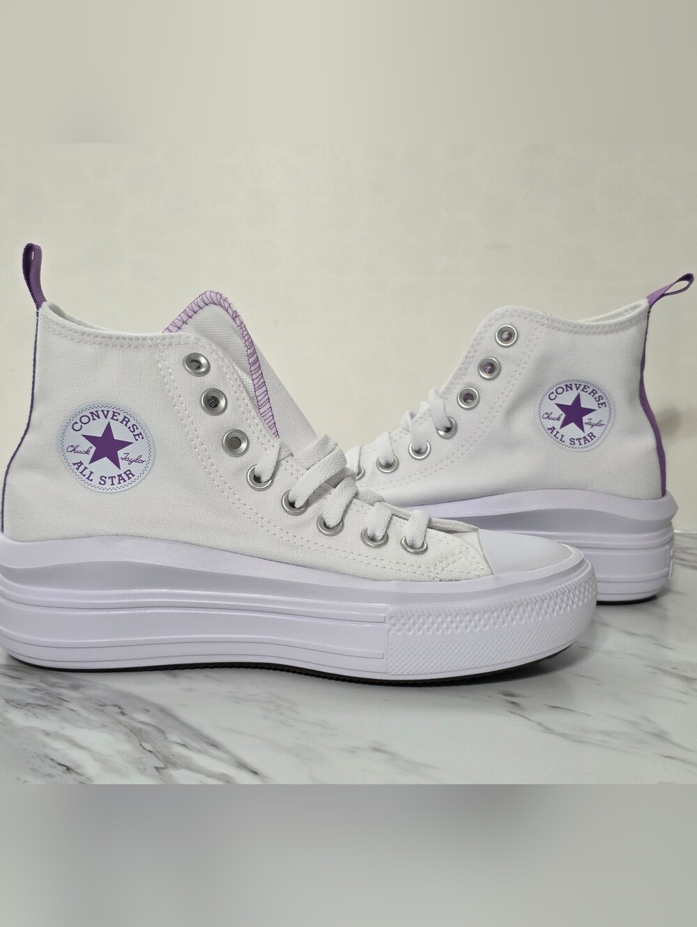 Converse High Top Platform Sneakers - White with Lavender Accents